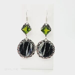 Silver Line Jasper Peridot Handmade Drop Dangle Earrings 2.5"
